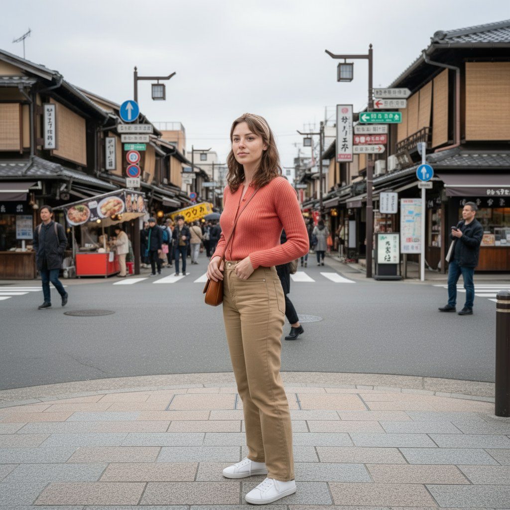 Emma on Kyoto street in spring - Emma Roams