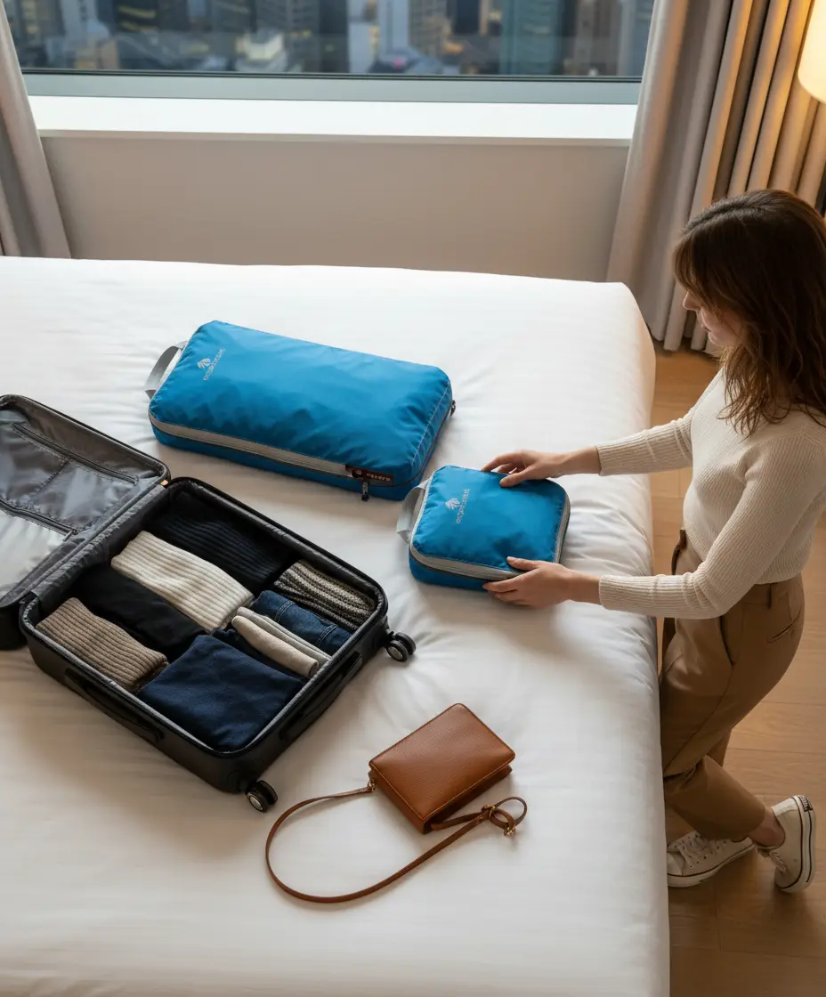 best compression packing cubes for one bag travel — Emma packing organizer system