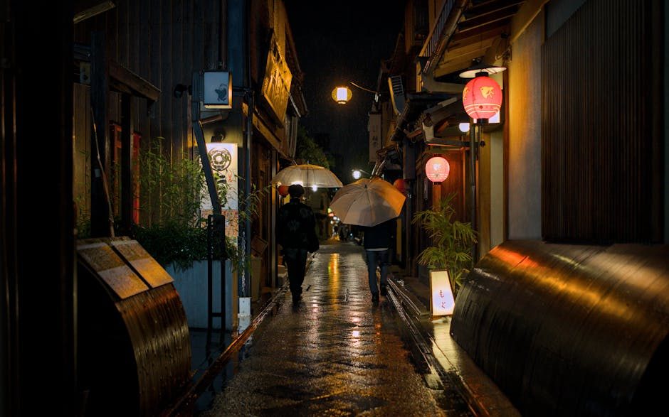 Pontocho alley illuminated at night in Kyoto